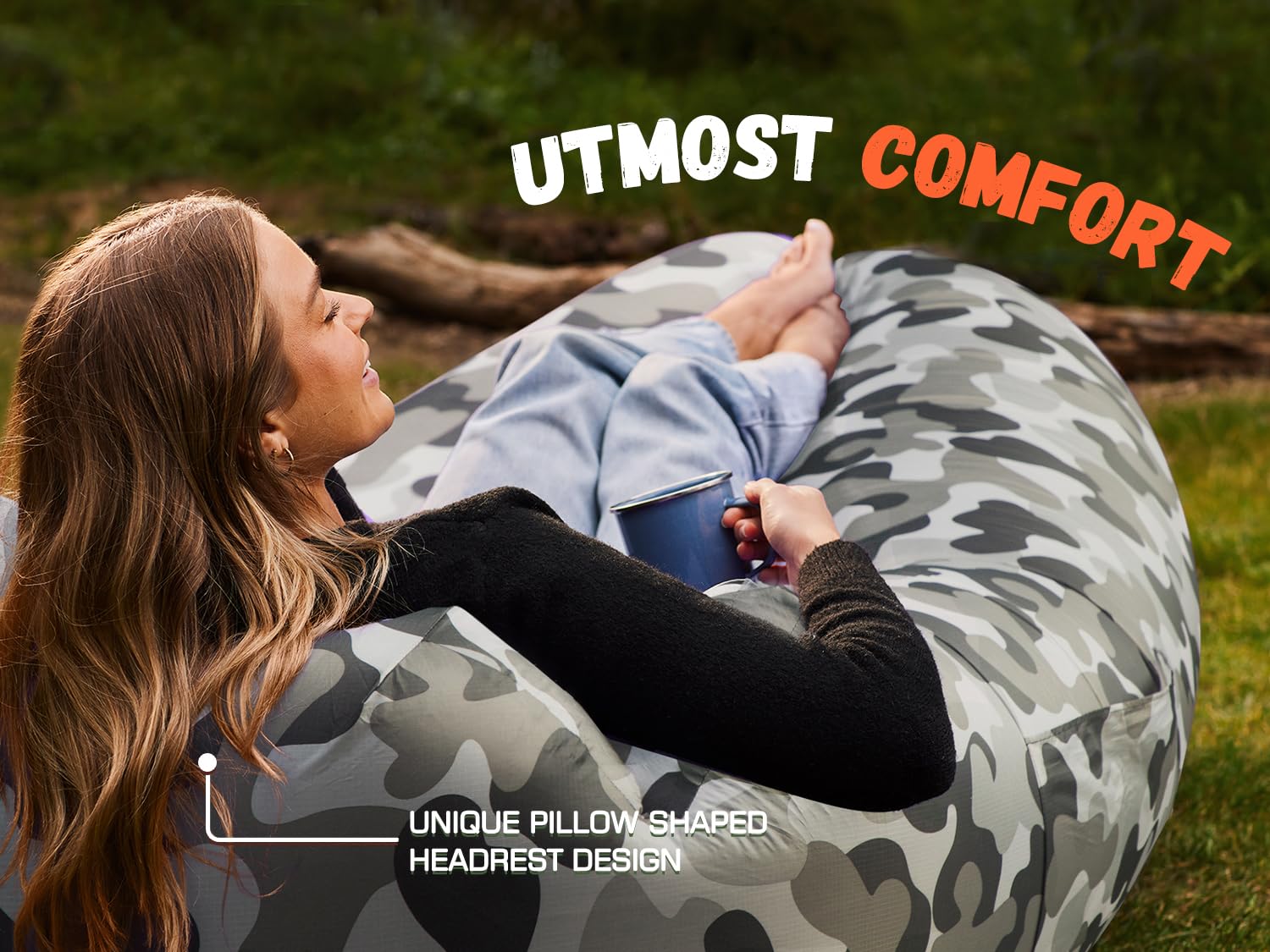 WEKAPO Opblaasbare luchtligstoel, blow-up sofa voor kamperen, reizen en