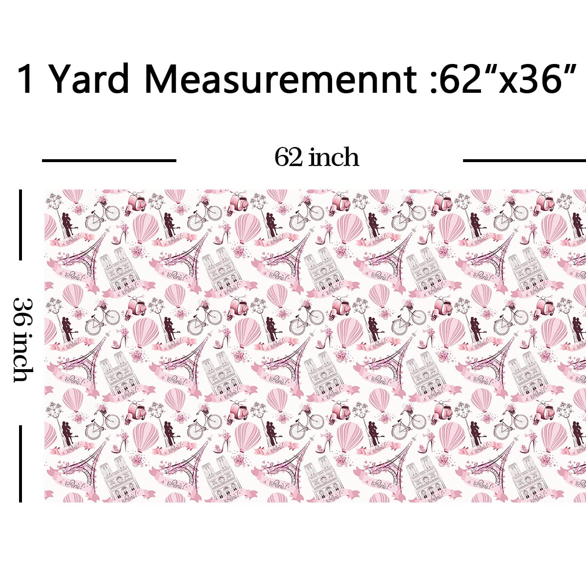 Eiffel Tower Upholstery Fabric by The Yard,Romantic French Paris Decorative Fabric for Upholstery and Home DIY Projects,Valentines Day Floral Waterproof Outdoor Fabric,2 Yards,(L184*W150cm) Pink Rose - Image 2