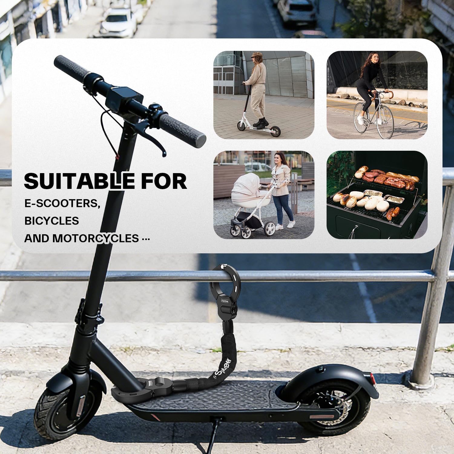 Sportneer E Scooter Schloss, 7MM x 75CM Schloss für E Scooter mit Schlüssel Fahrradschloss Ebike Hohe Sicherheit Handschellenschloss für E Scooter/Fahrräder/E-Bike/Motorrad