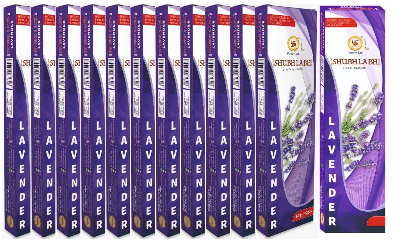 Shubh Labh Lavander Floral Incense/Agarbatti Sticks | 340-360 Sticks (540gm) |Agarbatti for Pooja, Meditation & Daily Use | Traditional Indian Fragrance | Each 45 Gram|Pack of 12-image-39