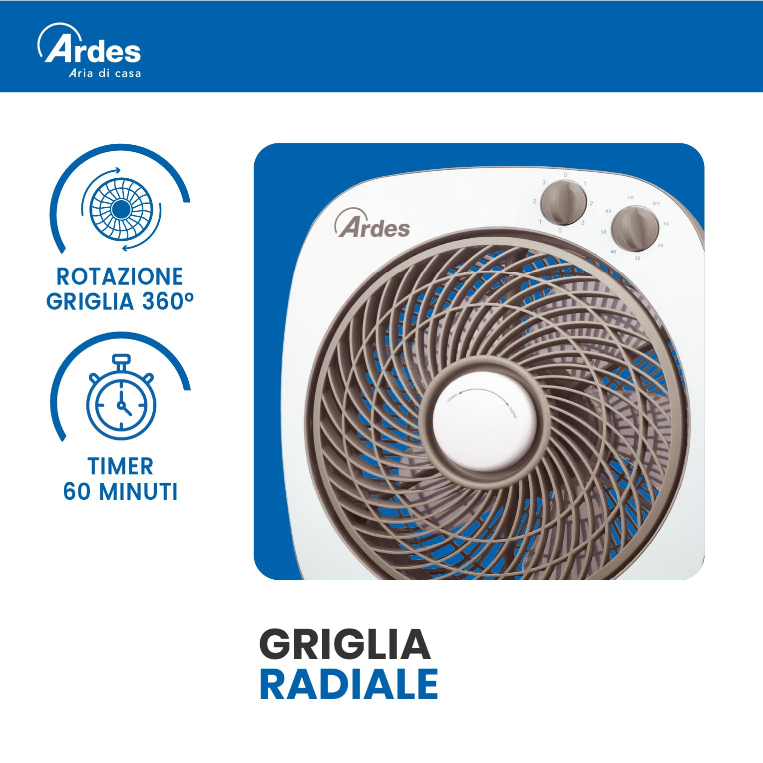 ARDES - AR5B24 Ventilateur de table ou sur pied muni de 6 pales et 3 niveaux d'intensité Rotation à 360 degrés Ventilateur sur pied Box Floor