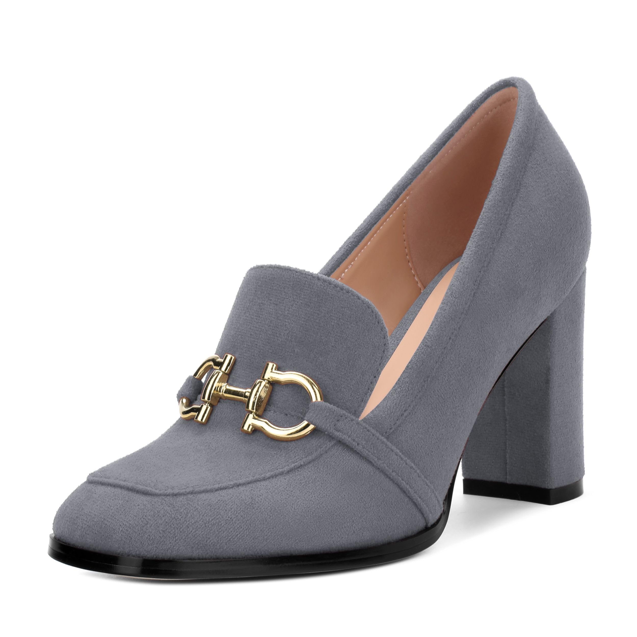 WEANDWEI Women's Square Toe High Heeled Loafers, Fashion Chunky Heel Pumps for Women, Casual Party Work Shoes