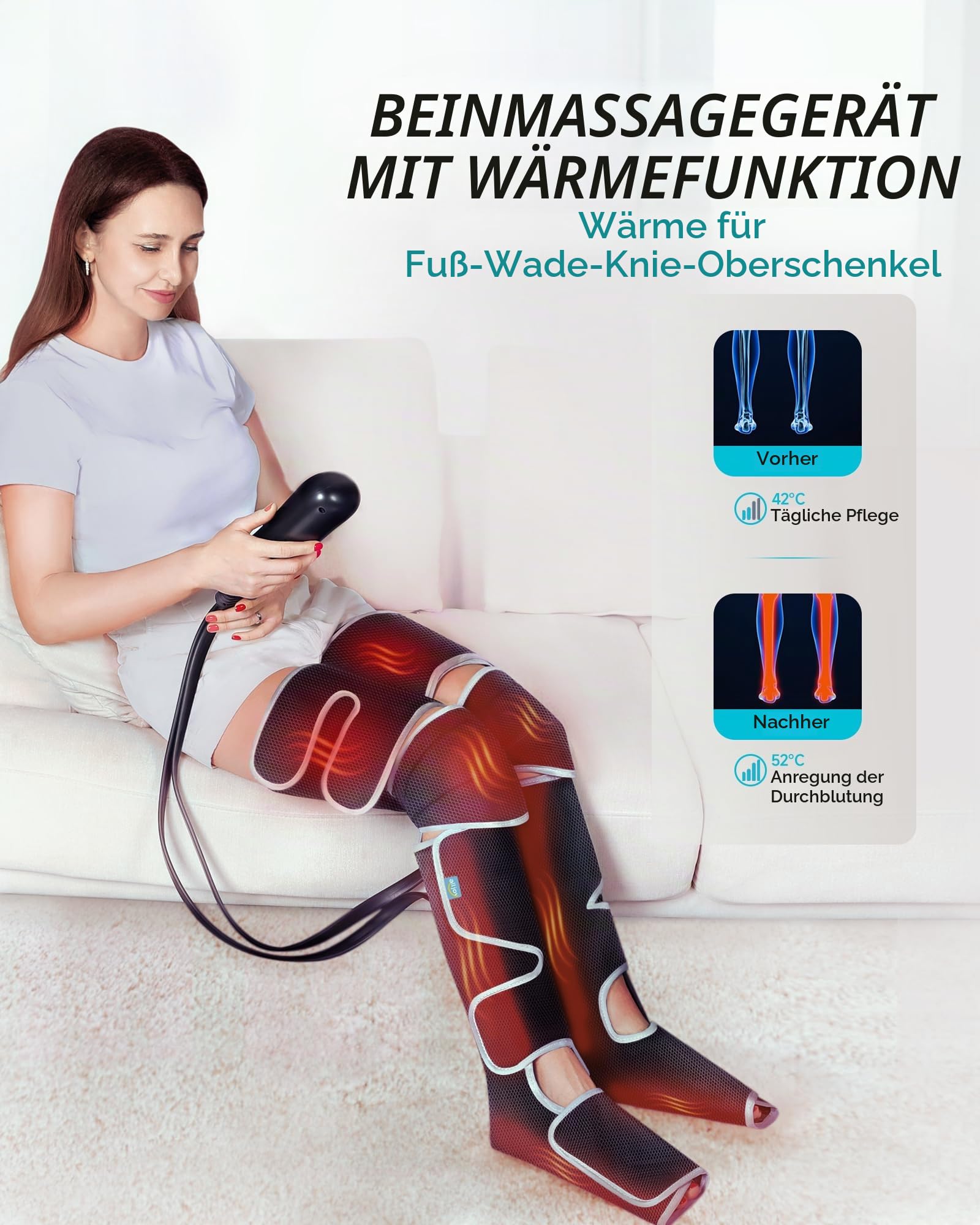 ALLJOY Beinmassagegerät mit Wärme und Kompression, Massagegerät Bein für die Durchblutung und Lymphdrainage, 5 Modi 4 Intensitäten 2 Wärmestufen, Geschenk für Männer Frauen