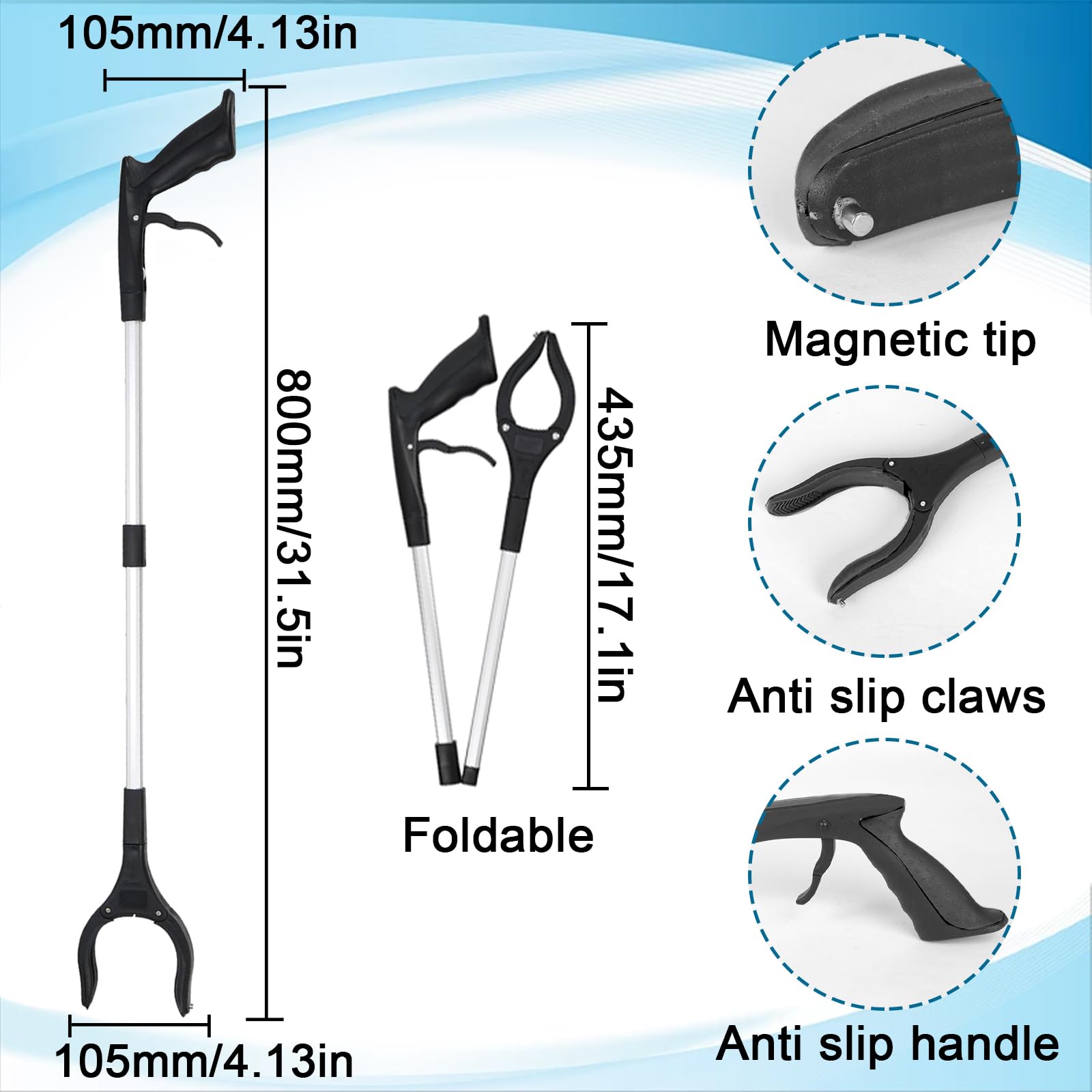 Enfile Chaussettes Kit 4 Pièces Pince de Ramassage de 80 cm, Chausse Pied Long, Aide Chaussettes, Sangle de Levage de Jambe avec Poignées pour Personnes Agées ou à Mobilité Réduite