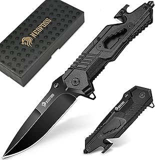 NedFoss AK10 Pocket Knife for Men, 5 IN 1 EDC Folding Knife Gifts for Men, Survival Knife with Liner Lock, Cool Knife with Glass Breaker, Seat Belt Cutter, Pocket Clip