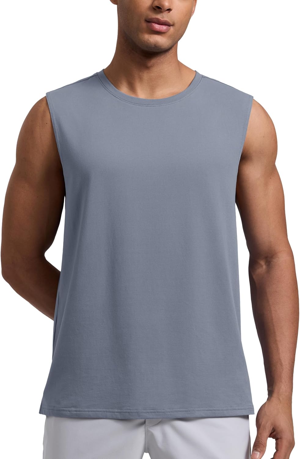 CRZ YOGA Mens Cotton-Blend Athletic Tank Tops for Men - Moisture Wicking Soft Workout Casual Sleeveless Muscle Shirts