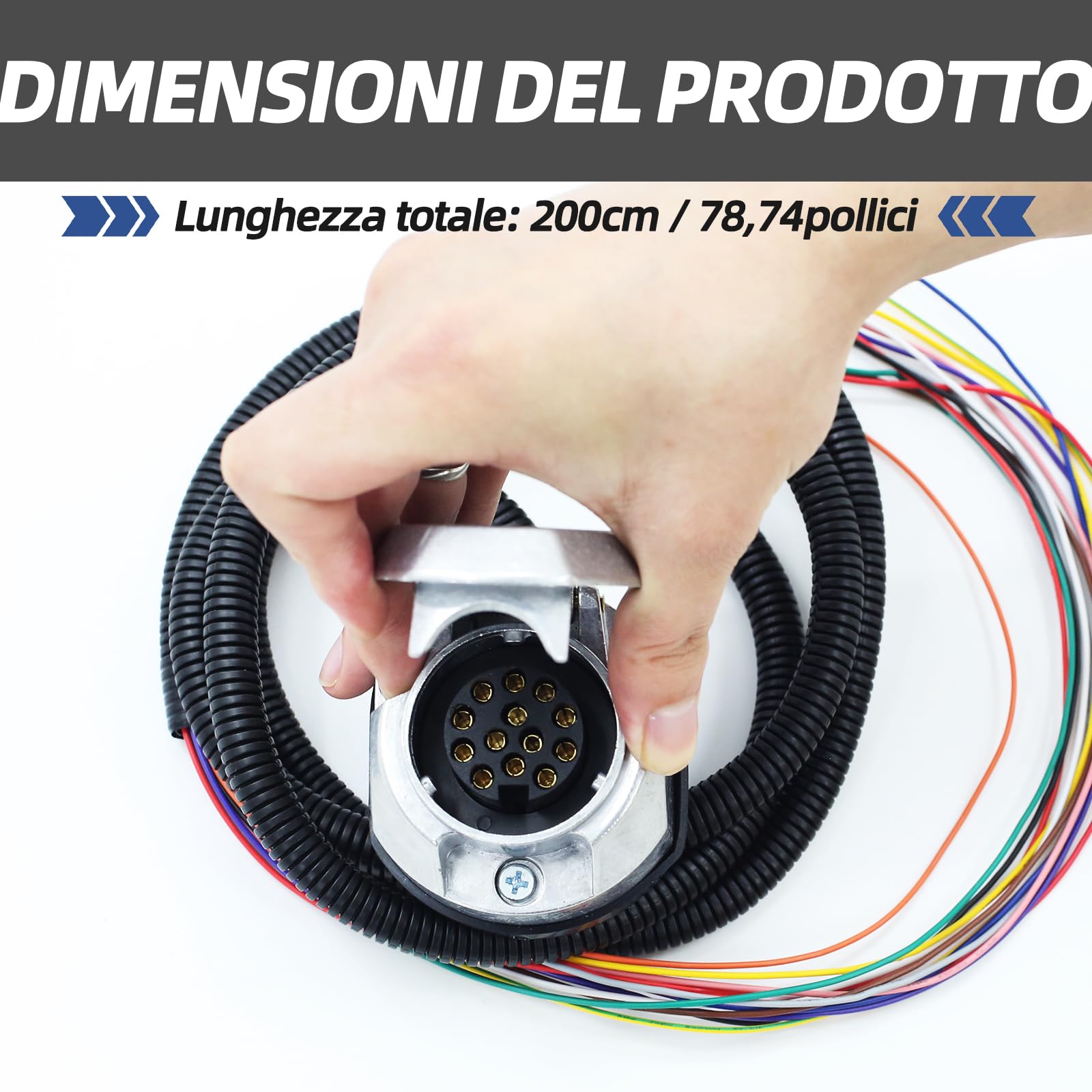 Connettore per rimorchio a 13 poli con cavo da 2 m, adattatore per rimorchio e cavo di prolunga, presa per rimorchio con copertura in metallo, impermeabile, adatto per roulotte, camper, camion