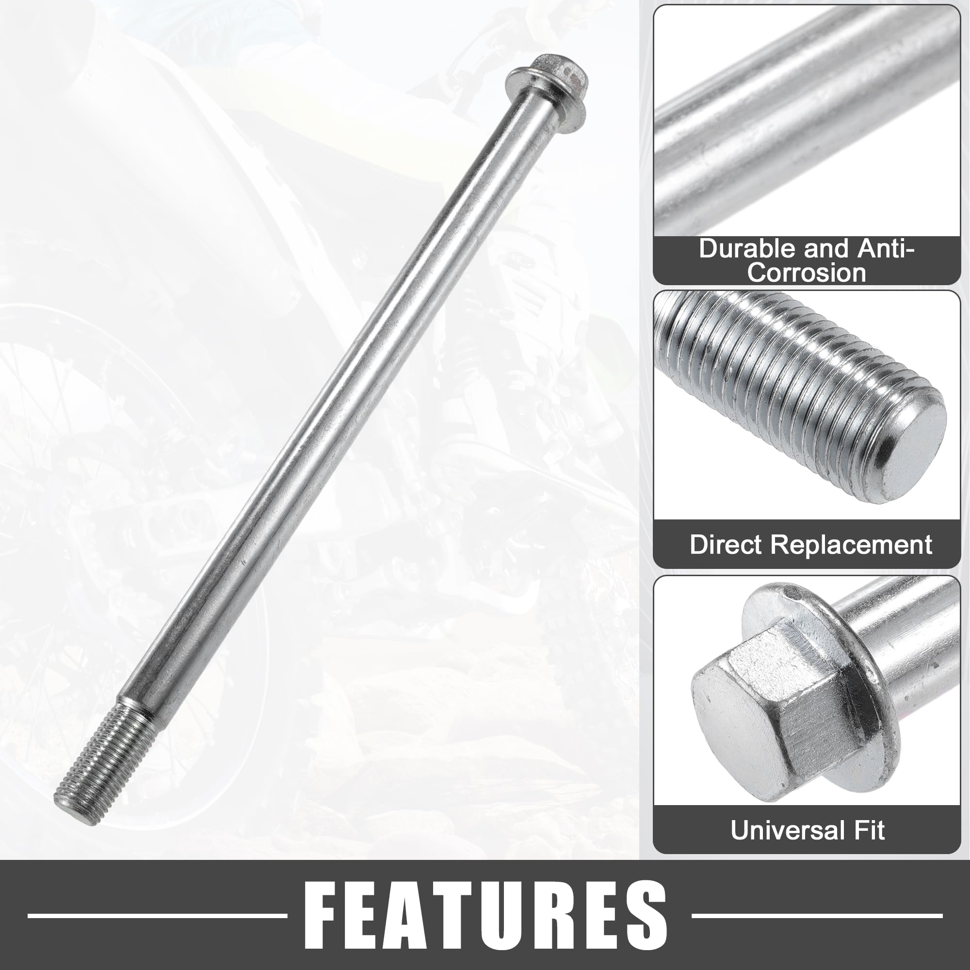 A ABSOPRO Essieu Avant Arrière Avec Bague Et Vis Boulon M14 240mm Dirt Bike Scooter Atv Essieu De Roue En Acier Allié Ton Argent