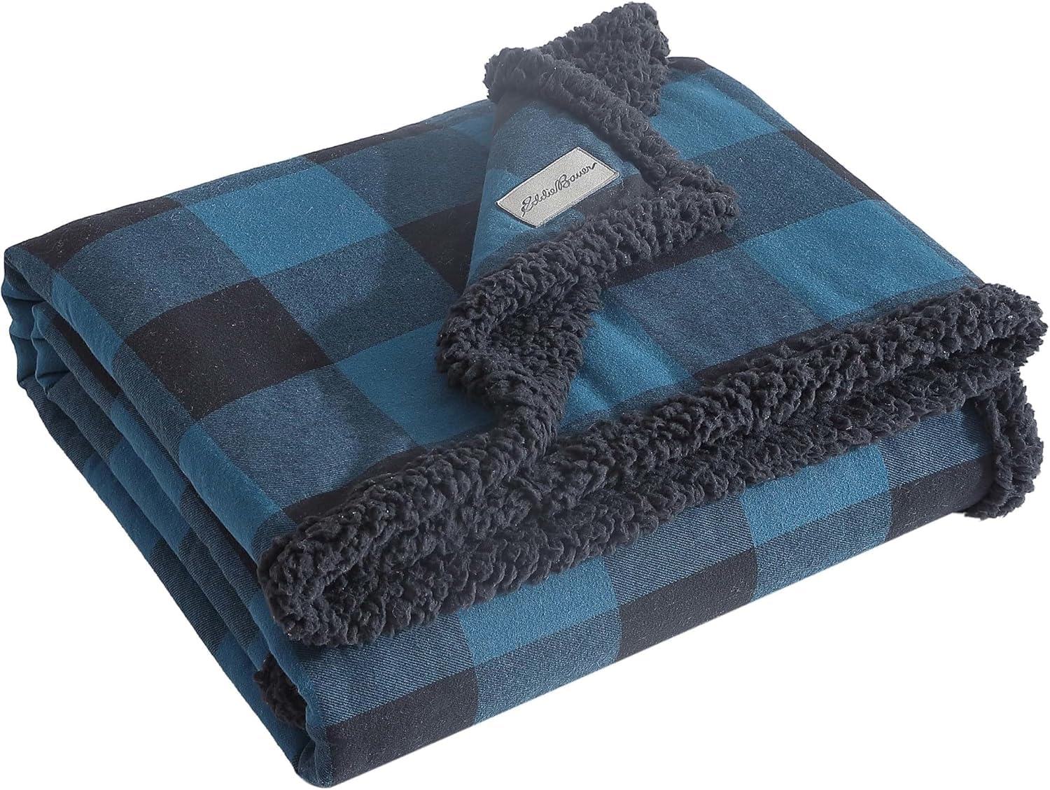 Eddie Bauer - Throw Blanket, Super Soft Reversible Sherpa Flannel Bedding, Ideal Christmas & White Elephant Gifts, Cozy Plaid Throw Blankets for Couch (Cabin Plaid Blue, Throw)