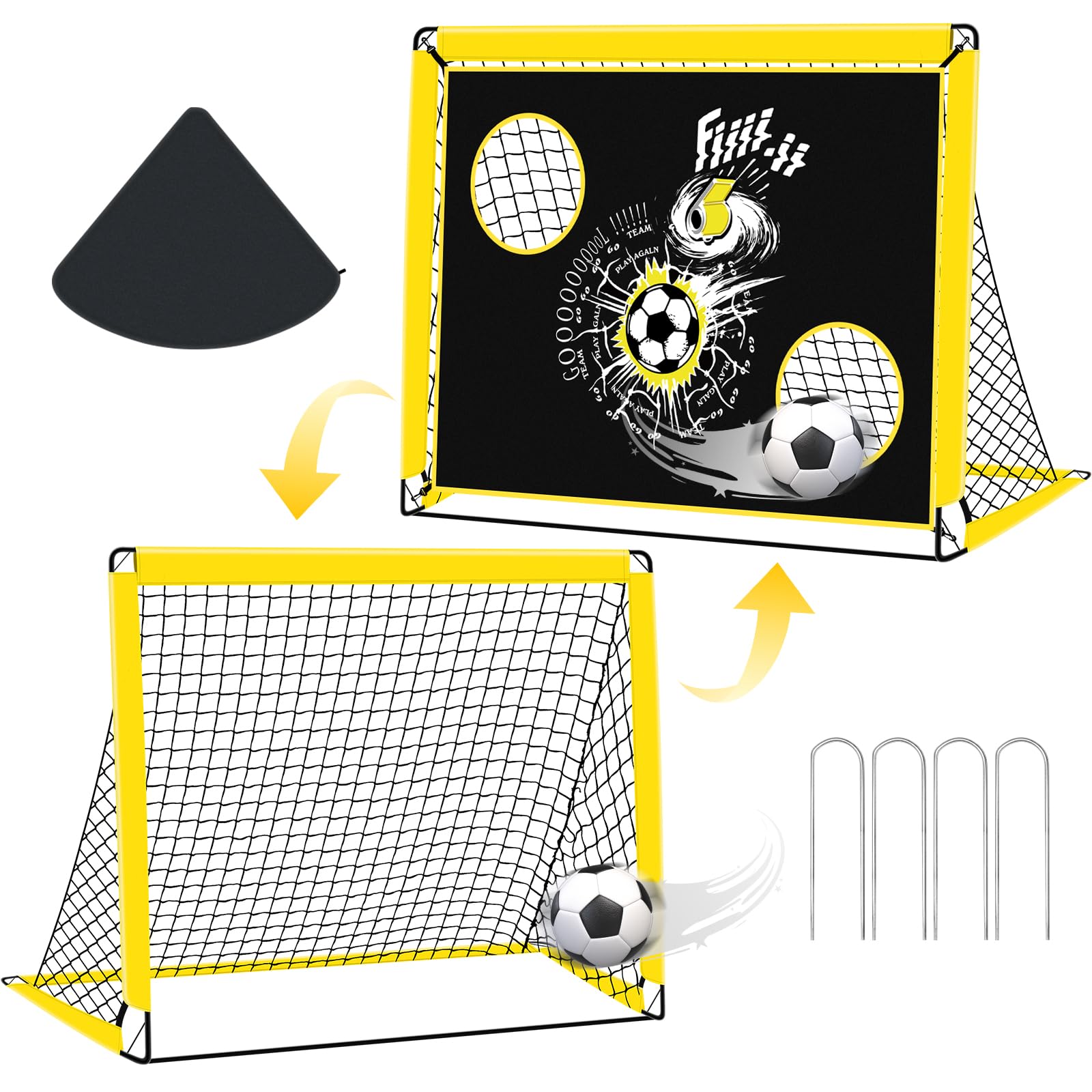 EXTFANS Porteria de Futbol para Niños, Plegable Porterias de Futbol, con Bolsa de Transporte y 4 Clavos Molidos, Ideal para Juegos Exterior