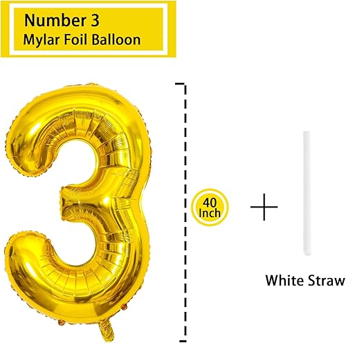 Miniatura 2 de Globo dorado con el número 3 de 40 pulgadas, globos grandes de Mylar para niños de 3 años de edad, decoración de fiesta de cumpleaños, boda,