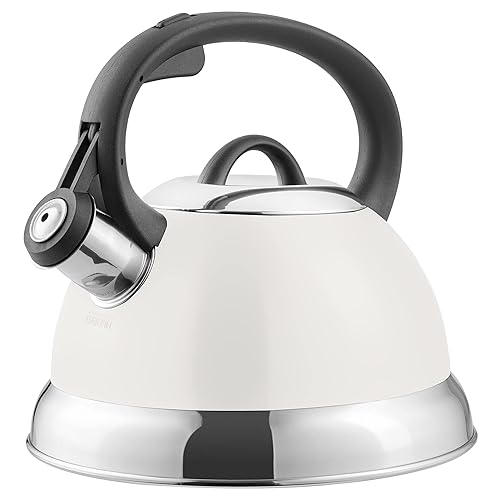 Mr. Coffee Flintshire Stainless Steel Whistling Tea Kettle w/Nylon Handle, 1.75-Quart, Linen - 1.8 Quarts - Linen