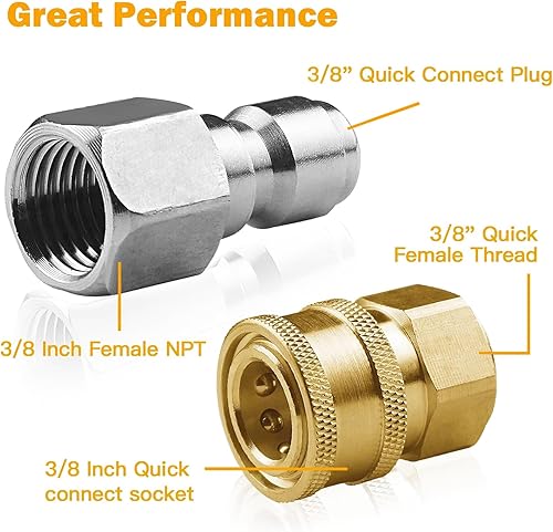 Miniatura 4 de Kit de conectores rápidos macho y hembra de acero inoxidable NPT de 38 pulgadas, juego de adaptadores para lavadora a presión, clasificación de 5000
