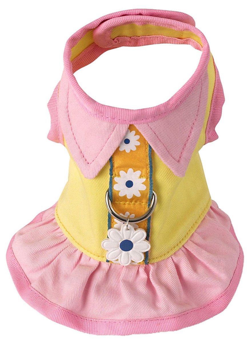 Harnais robe jaune Doggles S pour les promenades estivales des petits chiens