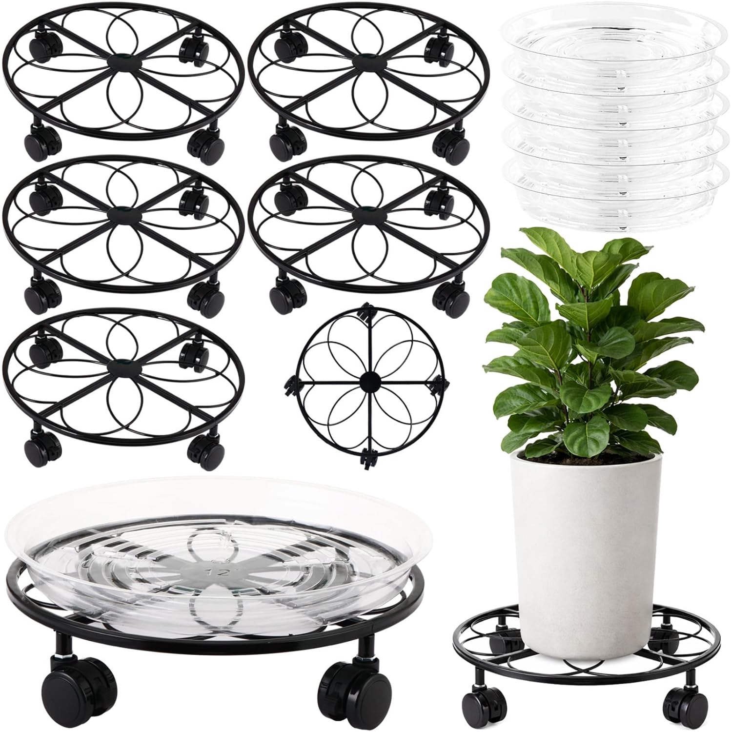 5 Packs 13.5 inches Metal Heart Plant Caddy with Wheels Large Rolling Plant Stands Rolling Plant Dolly Heavy-Duty Plant Roller Base Movers for Indoor and Outdoor