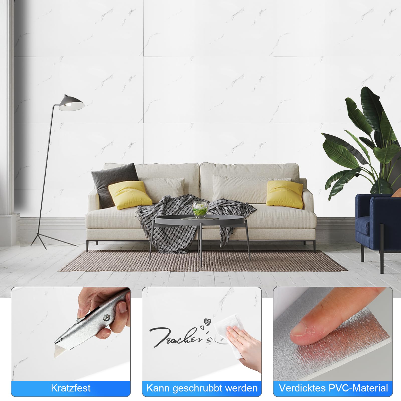 10 adhesivos para azulejos, autoadhesivos, impermeables, 60 cm x 30 cm, de PVC, efecto mármol, 3D