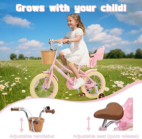 Miniatura 3 de XJD Bicicleta para niñas pequeñas y niños de 2 a 12 años, bicicleta para niños de 12, 14 y 16 pulgadas, con ruedas de entrenamiento y cesta