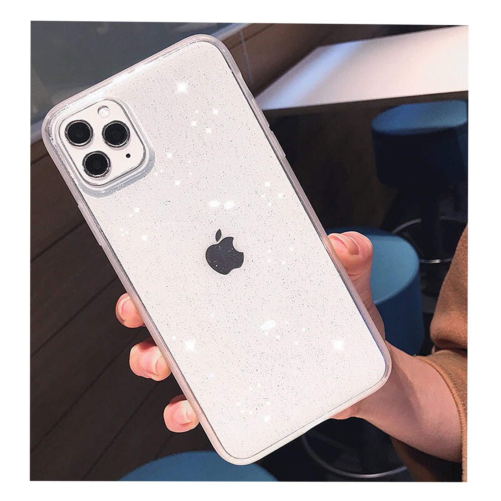 Compatible for iPhone 12 Case and iPhone 12 Pro Cases Glitter Sparkle Bling Women Girls Cute Rubber Slim Soft Silicone Gel TPU Phone Protective Cover 6.1inch (Clear White)