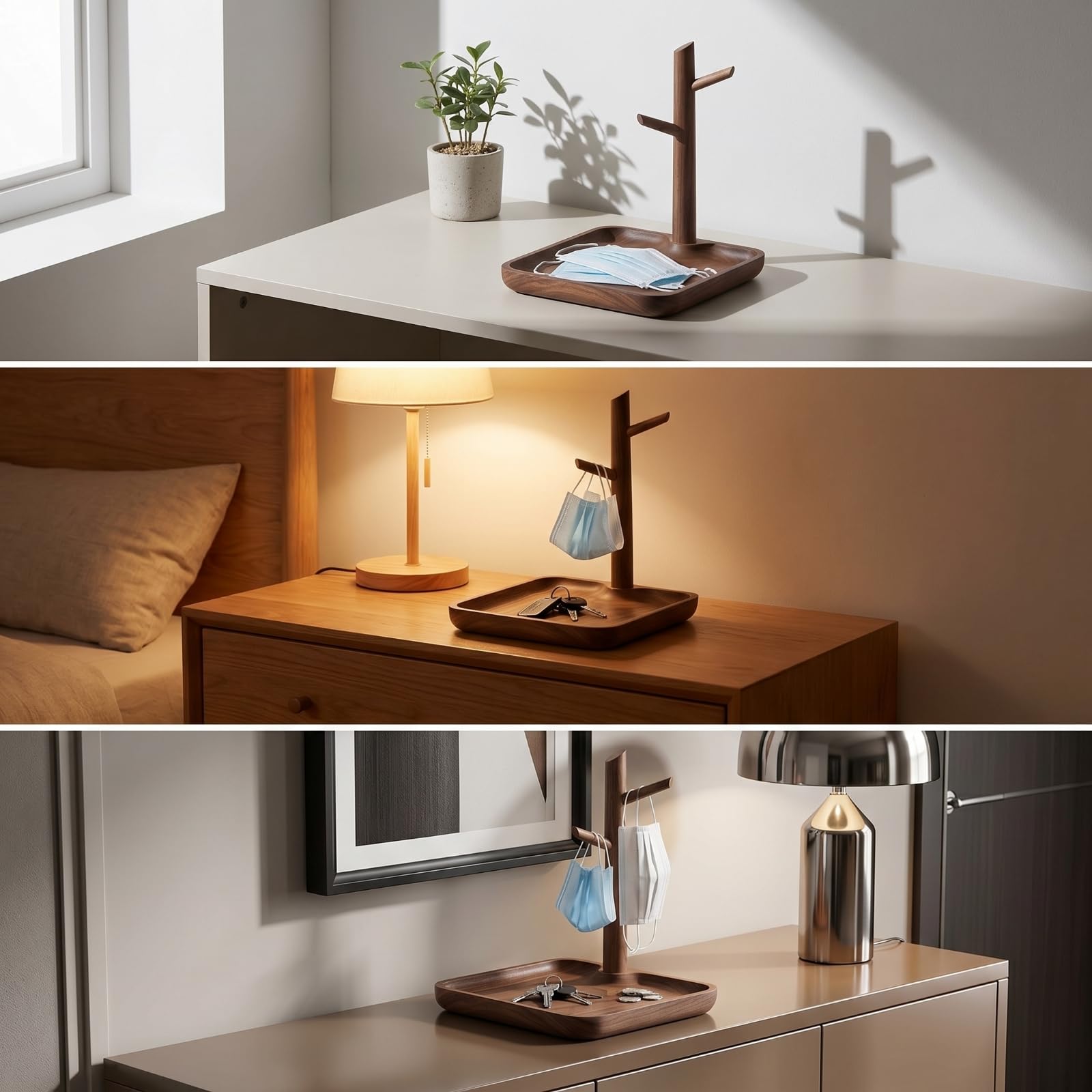 Organizzatore da Tavolo con Ganci Moderno Organizzatore in Legno con Ganci Versatile Svuotatasche in Legno per Comò