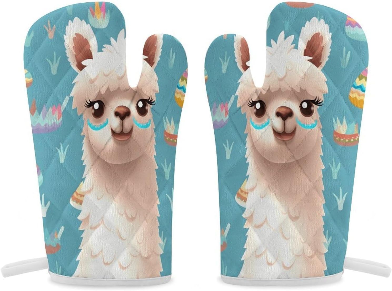 2 Pcs Oven Mitts Heat Resistant Kitchen Gloves Soft Safety Alpaca Patterm Oven Glove for Microwave, Barbecue