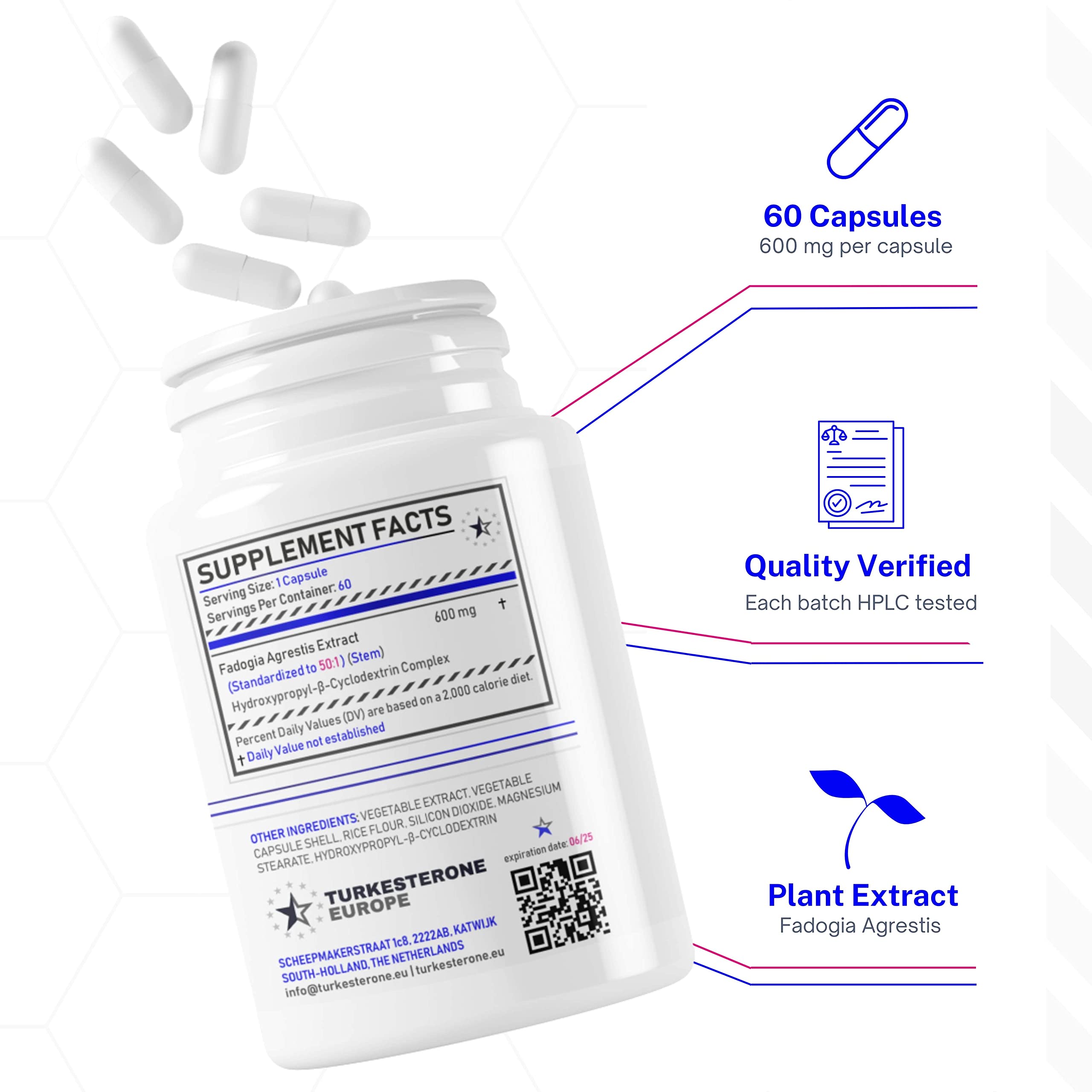 Fadogia Agrestis+ 50:1 with HydroPerine™ - 60 V-Capsules 1 Bottle