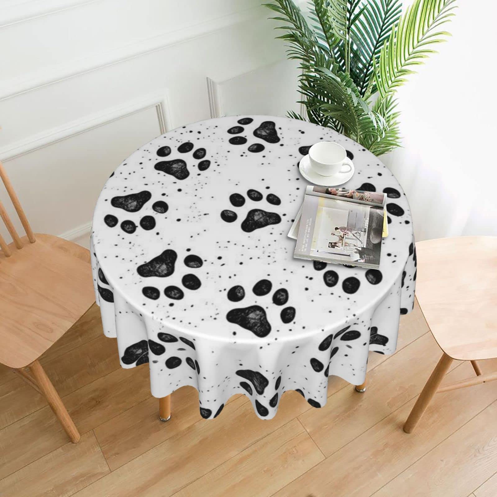 Lawenp Dog Paw Pattern Decorative Round Table Cloths - 60 Inches in Diameter for Buffet Tables, Parties, Holiday Dinners.