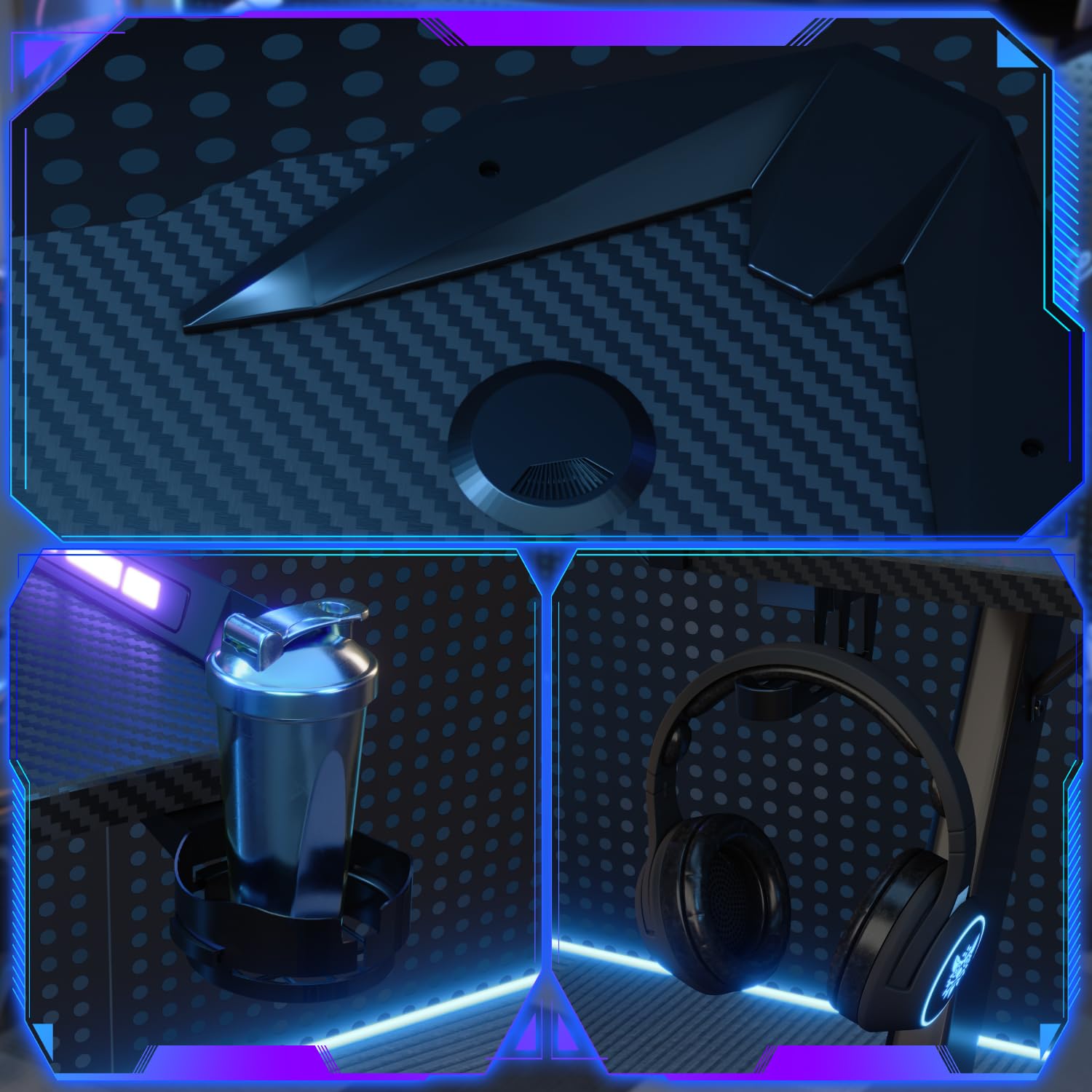Devoko Escritorio Gaming con Luces LED, 140 x 60cm RGB Mesa Gaming Forma Z, Escritorio de Ordenador Grande con Gancho para Auriculares y Portavasos, Mesa Gamer para Oficina en Casa, Negro