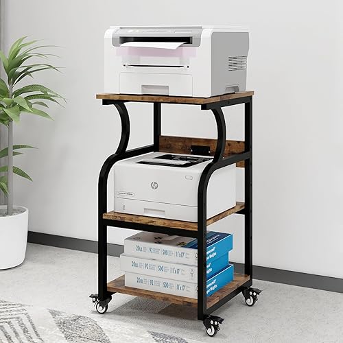Natwind Soporte de impresora de 3 niveles, mesa de impresora con estante de almacenamiento ajustable, carrito de impresora rodante con ruedas para