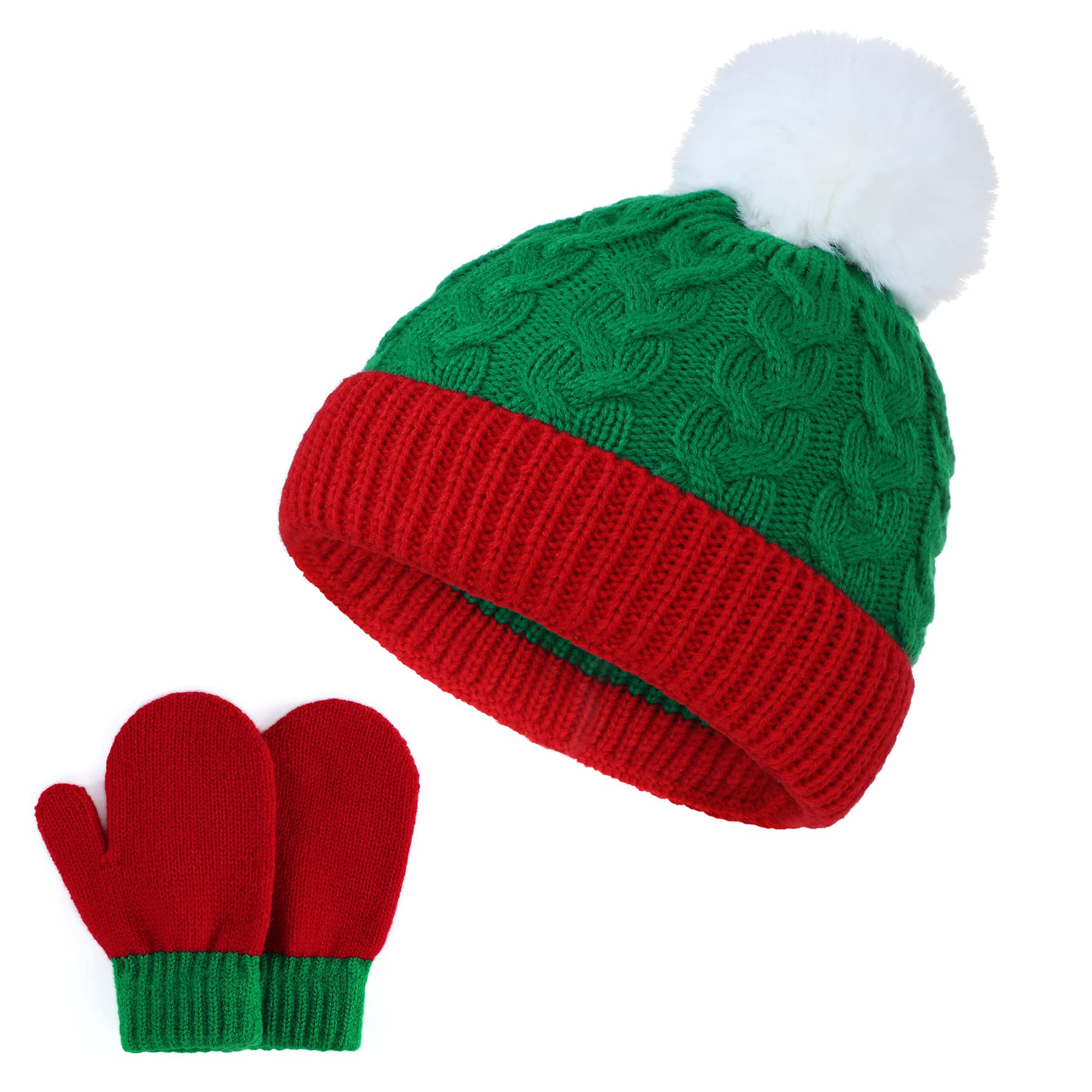 Zando Baby Winter Hat and Mitten Set Warm Knit Toddler Beanie for Boy Girls