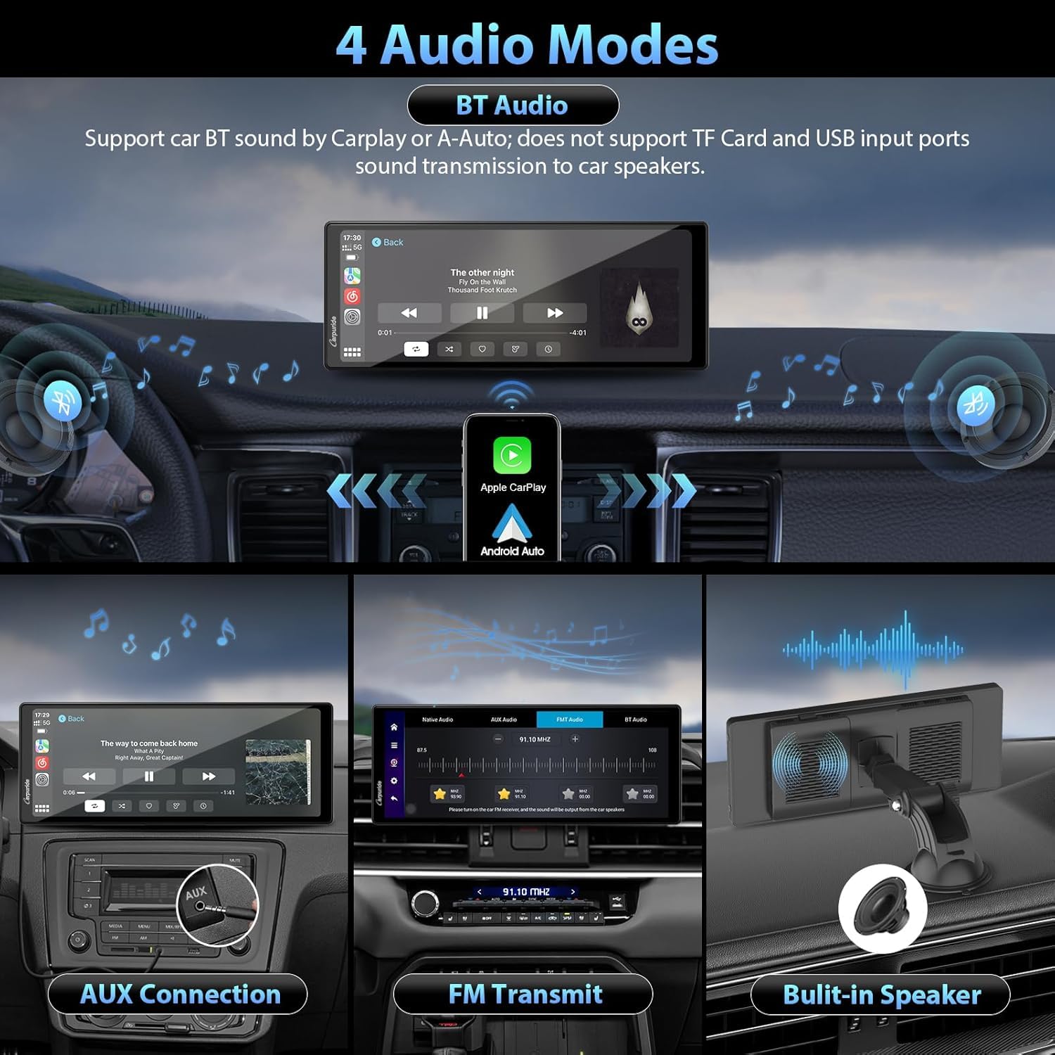 CARPURIDE CarPlay y Android Auto Inalámbricos 4+64 GB, Navegación en Línea y Fuera de Línea, Google Play, Mirror Link, BT, Antena GPS, Cámara Reversa, Pantalla Completa 10.26", área Visualización 9.3"