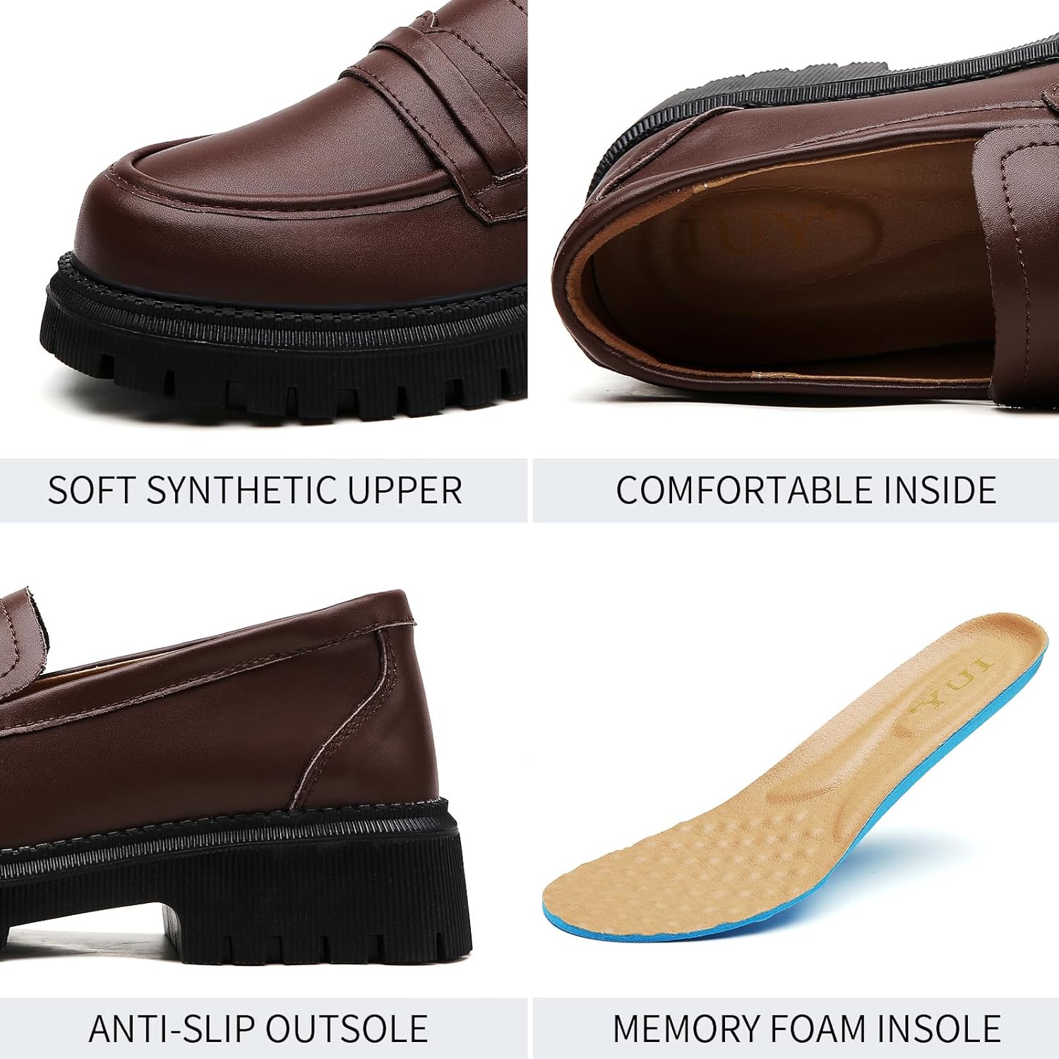 Loafers for Women Leather Chunky Platform Penny Shoes Classic Round Toe Comfortable Business Work Shoes - Image 5