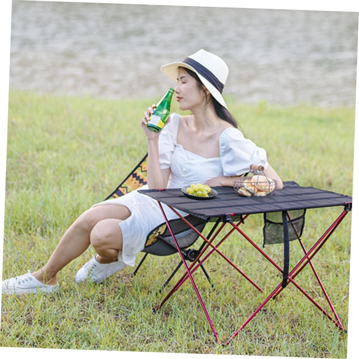 Portable Foldable Camping Table Outdoor Small Lightweight Aluminum Alloy Picnic Table with Carry Handle for Hiking Beach and Travel