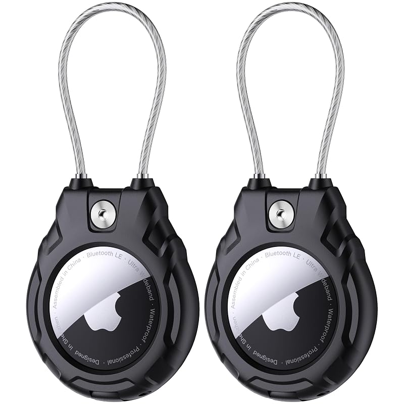 Suporte para Apple AirTag GOCII com Cabo e Trava, Compatível com 1ª e 2ª Geração, Preto, Pacote com 2