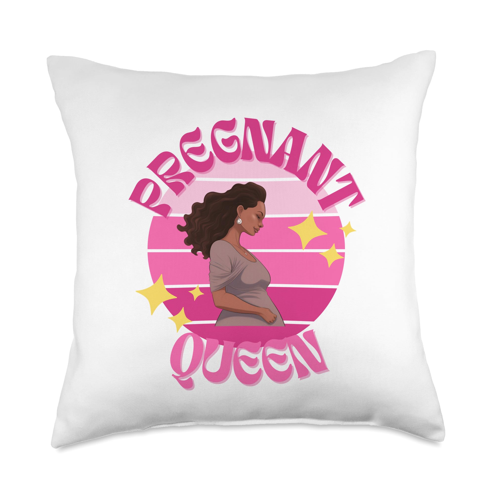 Kams Kouture CollectionPregnant Queen Cute Lettering Melanin Maternity Mom Gift Throw Pillow, 18x18, Multicolor