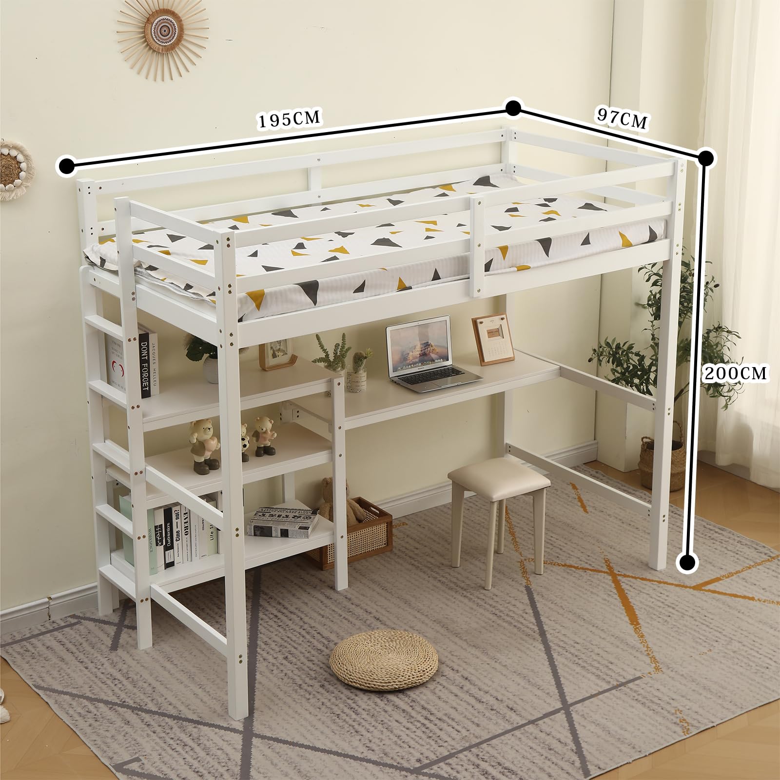 Amazon｜Rjktmox ロフトベッド 高床式ベッド シングルベッド 木製