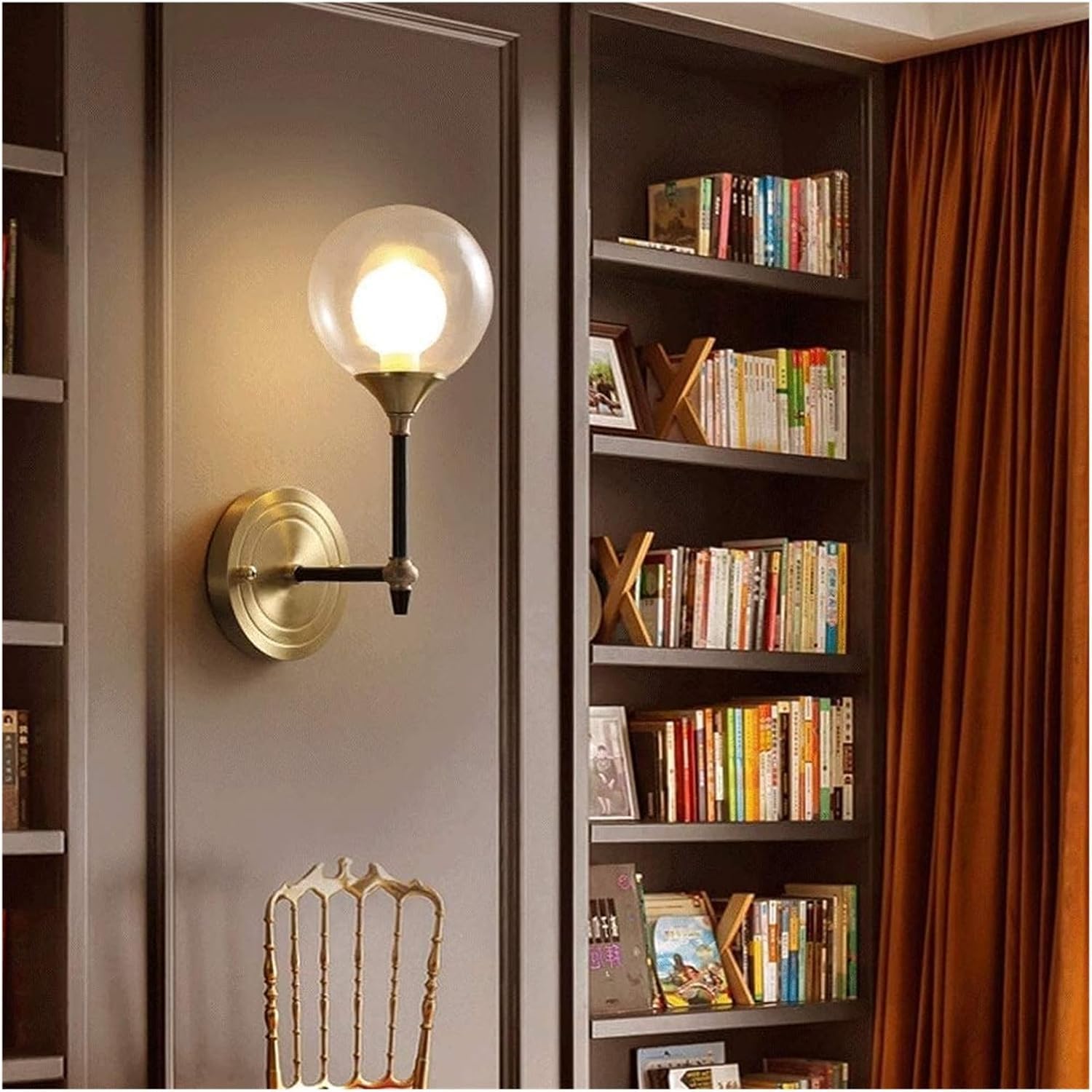 Applique da parete in ottone con globo di vetro, lampada da comodino Compatible with camera da letto, lampada da parete Compatible with interni, apparecchio di illuminazione,Illuminazione per interni