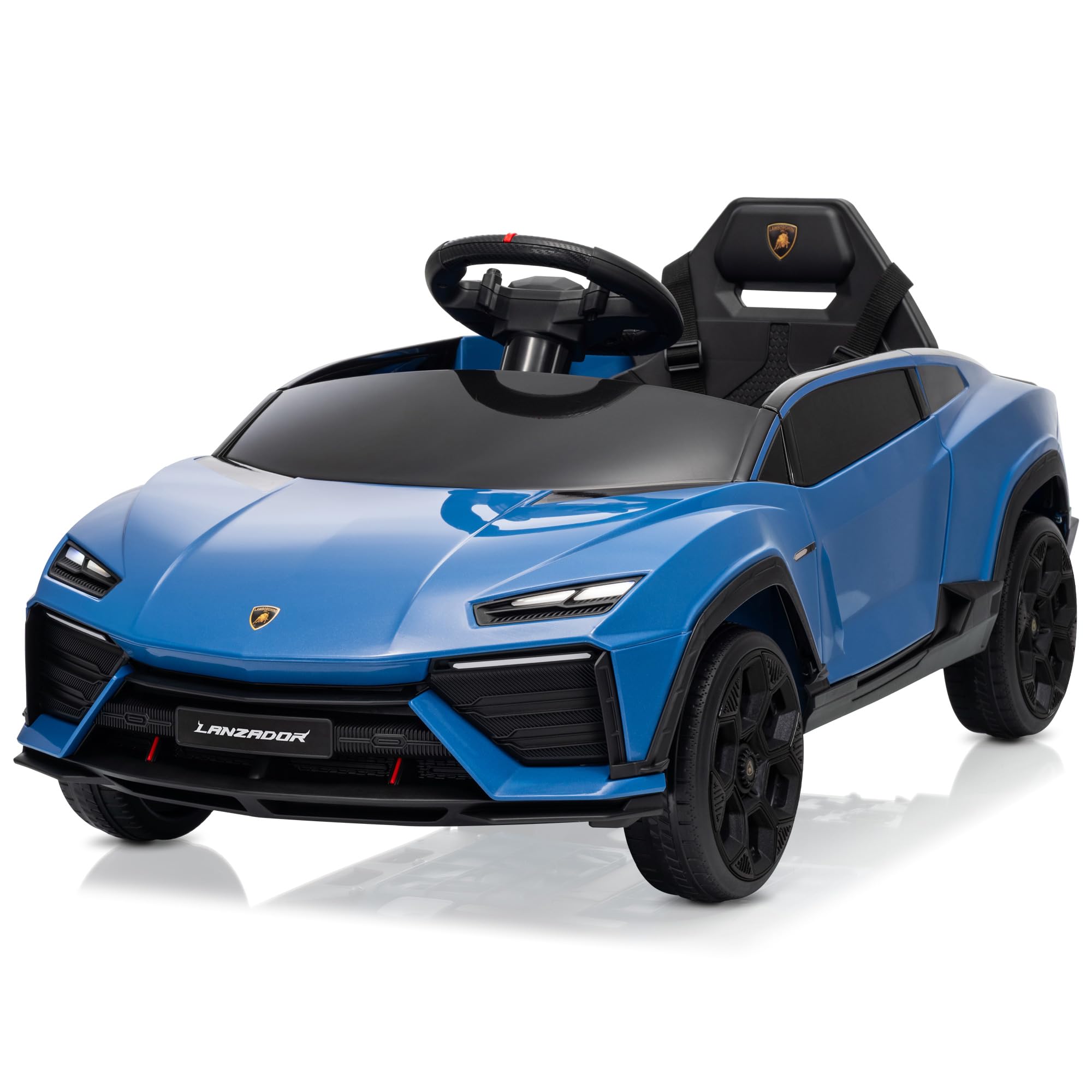 Kidzone Kids Electric Ride On 12V Licensed Lamborghini Lanzador Battery Powered Sports Car Toy with Parent Remote Control & Manual Drive, Bluetooth, LED Lights&Music - Blue