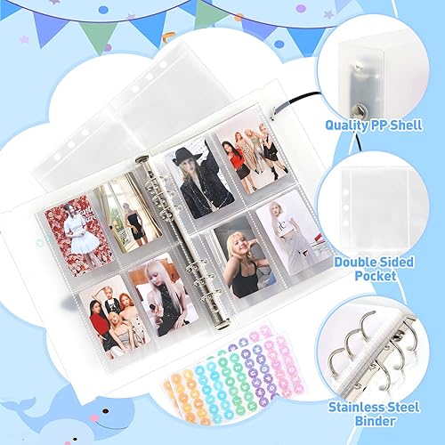 Miniatura 6 de Carpeta A5 de 6 anillos con fundas de plástico transparente para tarjetas, 25 hojas de 4 fundas de bolsillo para tarjetas pequeñas y tarjetas