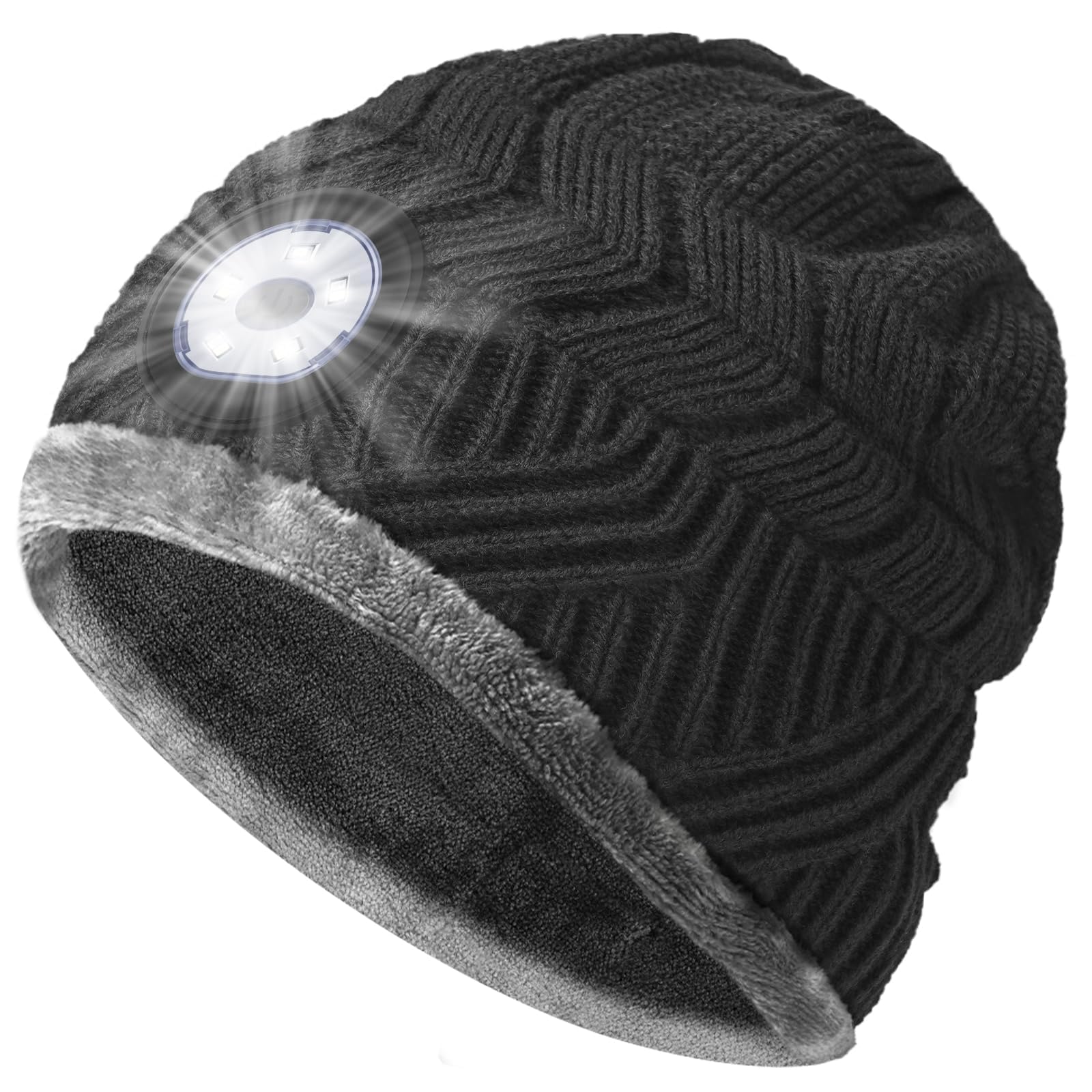 LED Beanie Hat with Light, Christmas Stocking Stuffers for Men Teens Gifts | Headlamp Beanie with Light, Winter flashlight Hat for Dog Walking Running Hunting Camping, Gifts for Son Dad Adults Husband