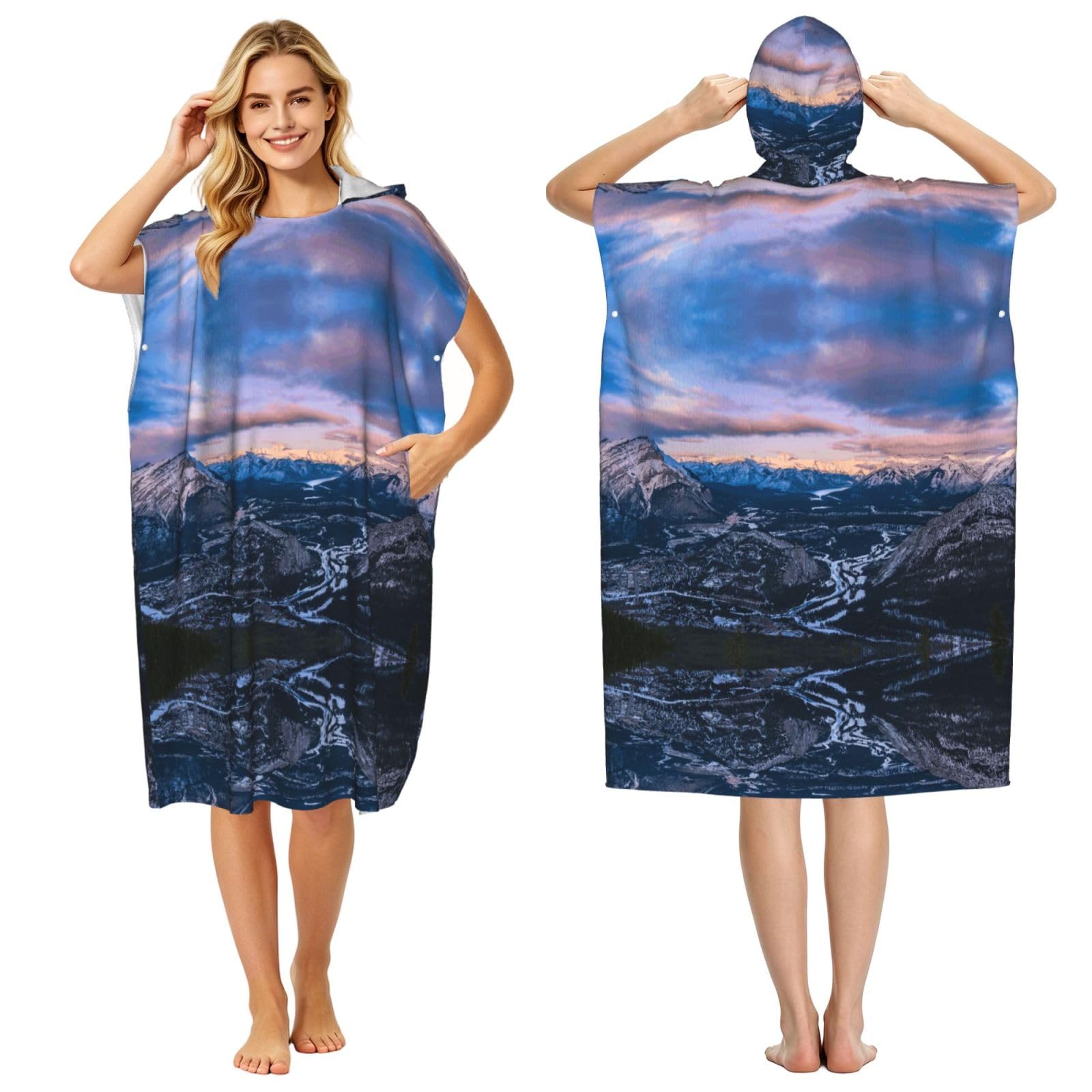 ESNAIUVCD Sunset Print Changing Robe, Hooded Towel Poncho For Swimming Pool, Beach,Quick Dry & Light Weight Towelling Poncho For Adults Women Men