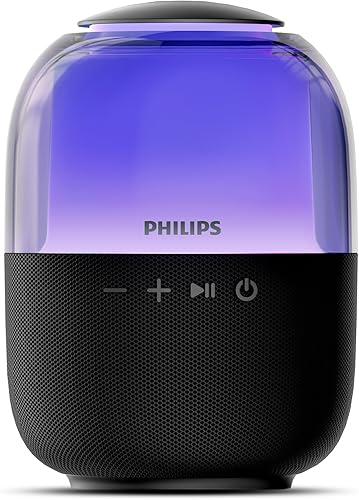Philips S2108 - Altavoz Bluetooth portátil, 5 W RMS, tiempo de reproducción 7H, emparejamiento estéreo TWS, efectos de luz LED, carga USB-C, graves