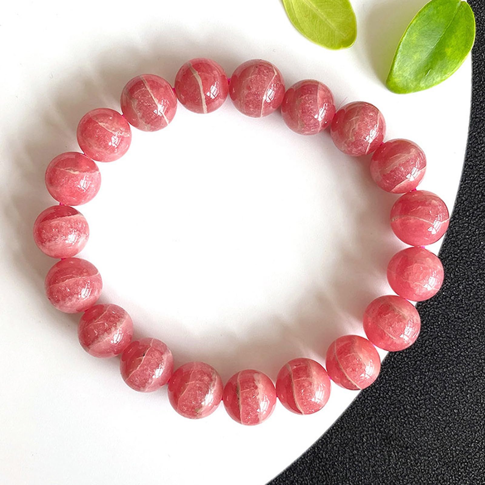Pulsera de rodocrosita Natural para Mujer, Pulsera de Cuentas con Rayas Rojas y Blancas, joyería elástica con Piedras curativas Redondas para Uso Diario.,8mm