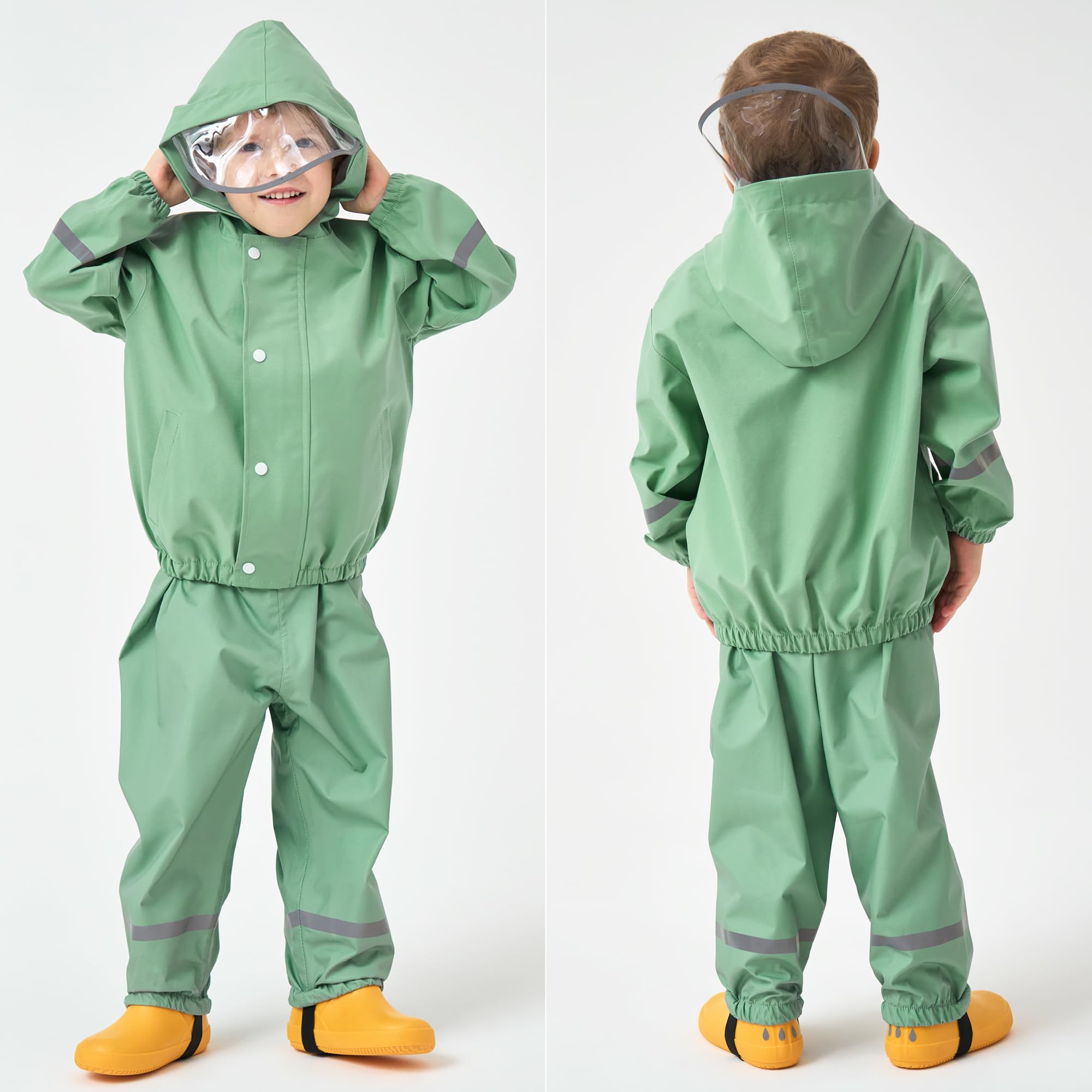 Fewlby Regenanzug Kinder Matschanzug, Mädchen Jungen Regenjacke und Regenhose Regen-Anzug 2PCS Set, Wind- und wasserdichte Zweiteiliger Regenbekleidung