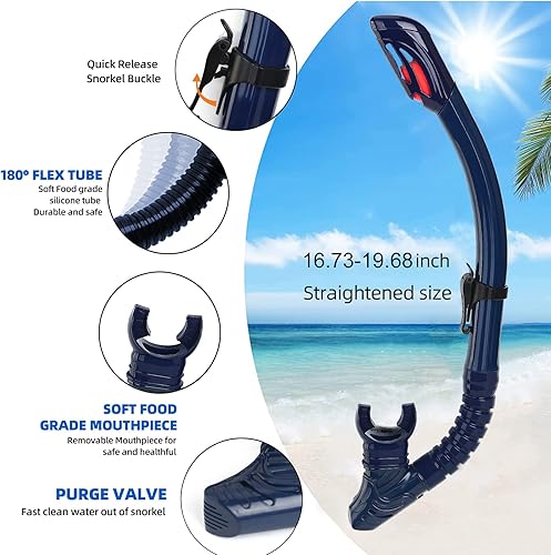 Miniatura 4 de Equipo de esnórquel para adultos y jóvenes, juego profesional de esnórquel de silicona con parte superior seca completa, máscara de buceo antivaho