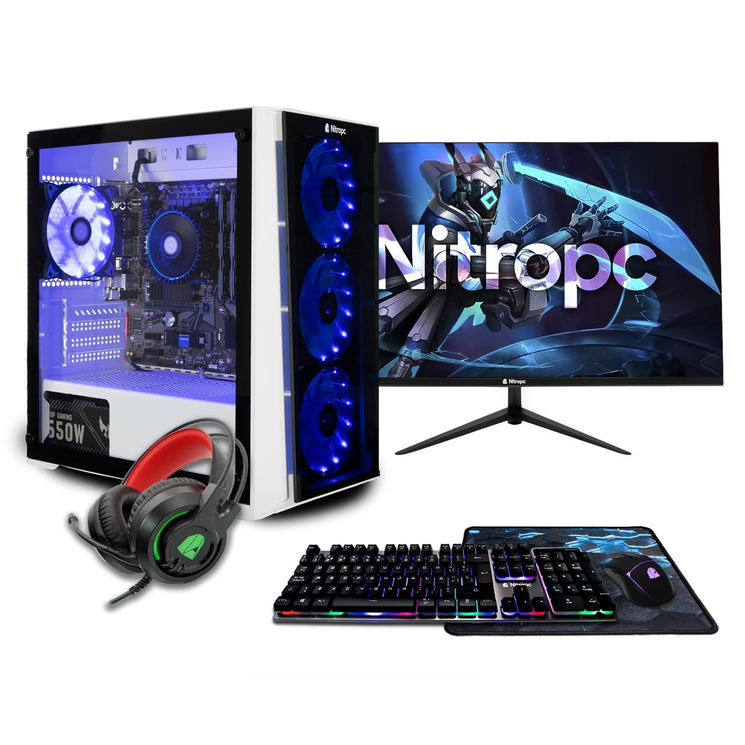 NitroPC - Pack Gaming Bronze Nueva versión | PC Gaming Completo (AMD Ryzen 5 4650G 6/12 4.2GHz, RX Vega 7, RAM 16GB, M.2 1TB, Windows 11 | WiFi, Monitor 24", Teclado, ratón, Auriculares)