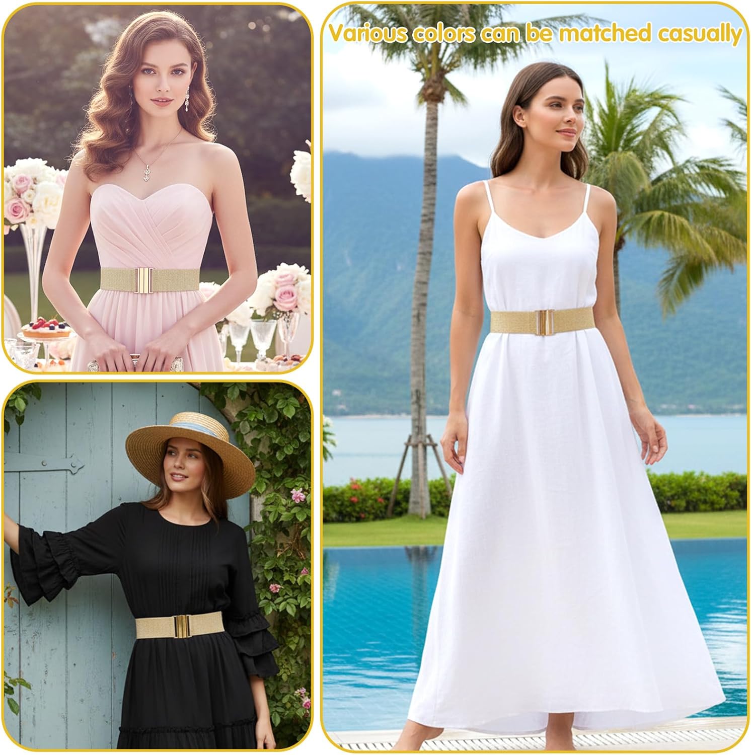 Wide Elastic Gold Belts for Women, Gold Elastic Belts for Dresses, Vintage Trimmer Belt for Dresses and Jeans - Image 7