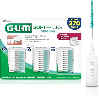 GUM Soft-Picks Original Dental Picks - Ultra-Soft Bristle Interdental Brushes for Plaque Removal, Gum Health, Braces, 270 Count Carry Case
