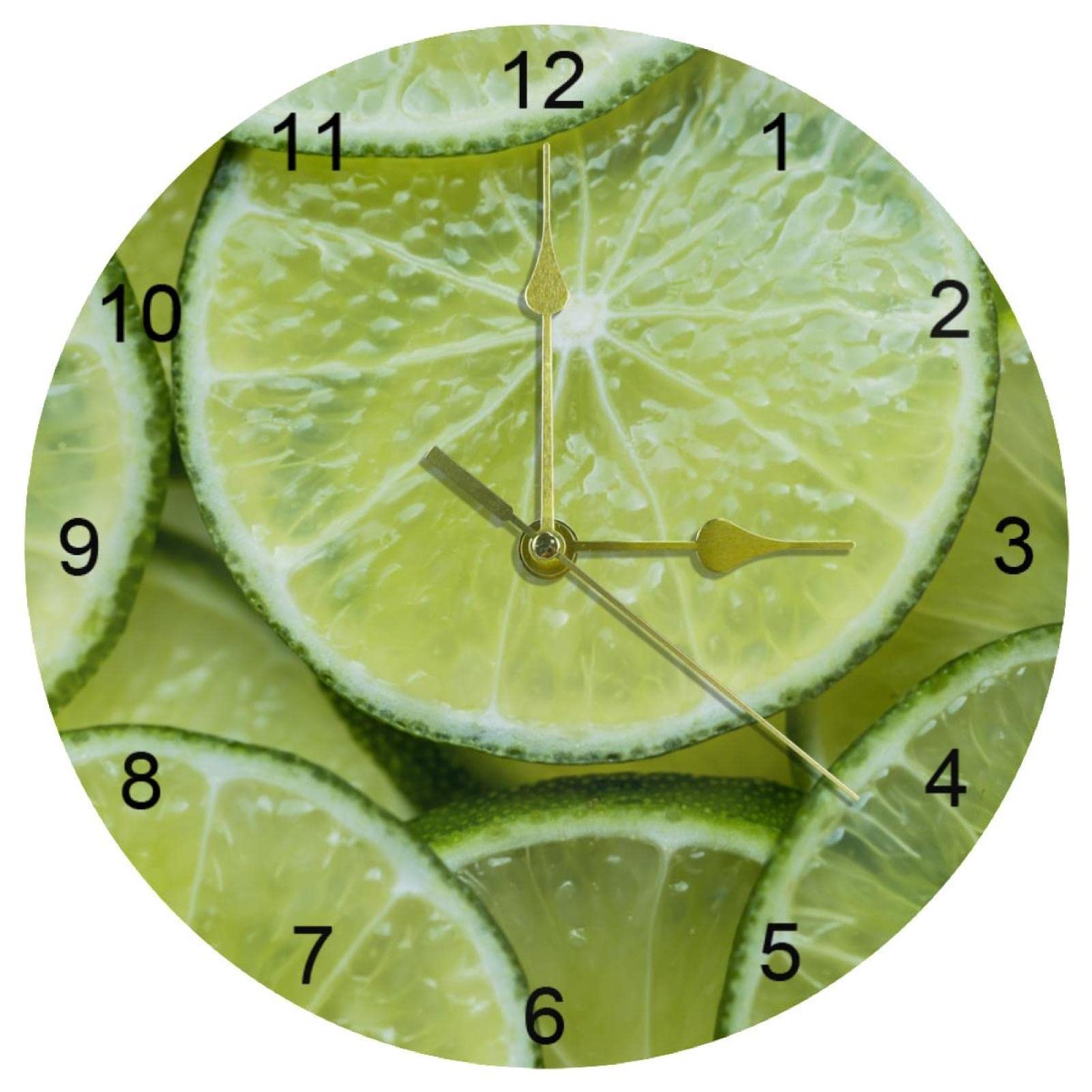 Horloge murale 25 cm à quartz silencieuse au motif citron vert