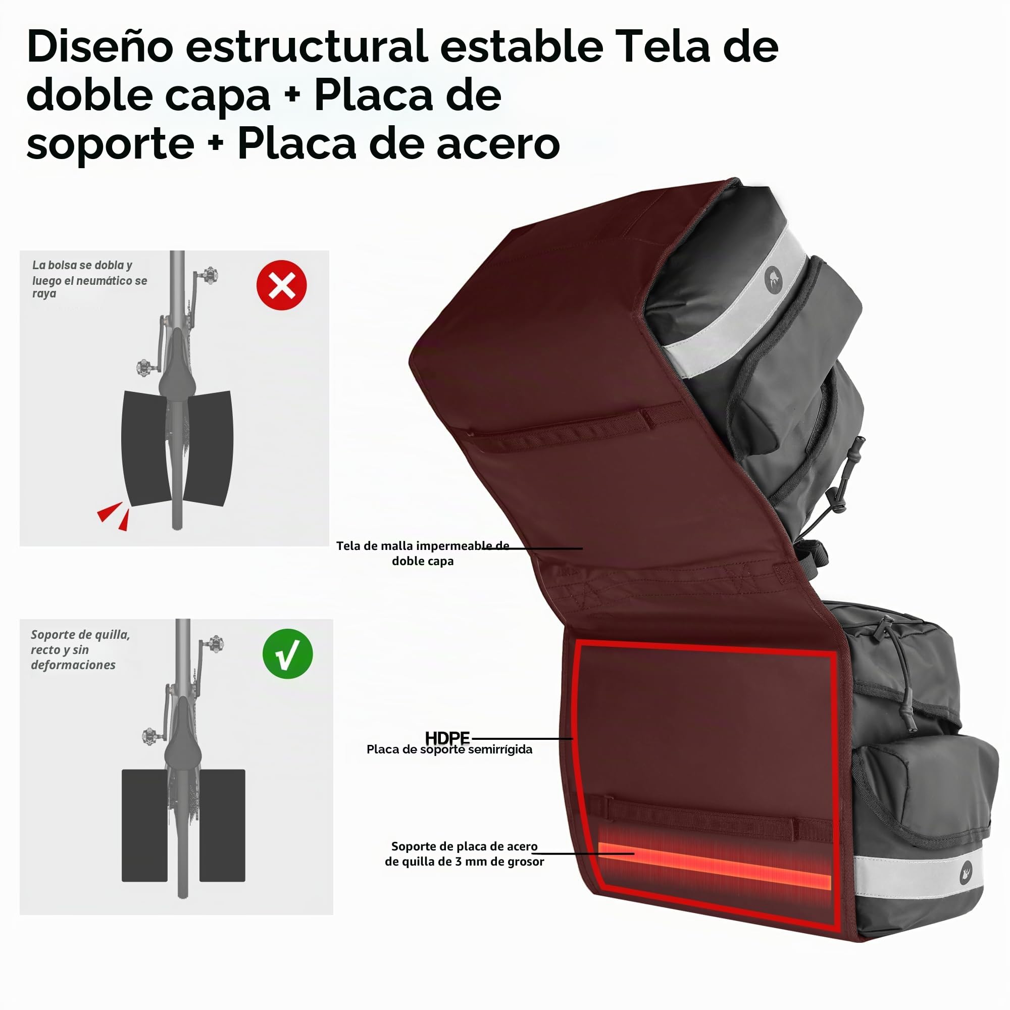 Rhinowalk Bolsa para bicicleta con doble panel para portaequipajes, bolsa para sillín para bicicletas con portaequipajes traseros con asa profesional, accesorio profesional para ciclismo - 40L Negro