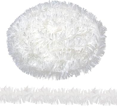 WedDecor 6ft White Christmas Tinsel Garland for Tree Decorations, Chunky Tinsel Garland for Home Xmas Events, Party Supplies, Pack of 1